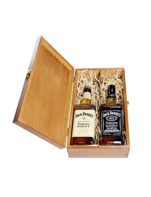 ZESTAW DWÓCH WHISKY JACK DANIEL'S W SKRZYNCE DREWNIANEJ 