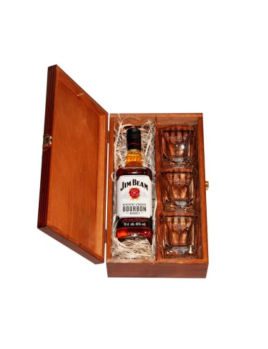 JIM BEAM 4YO 0,7L 40% W SKRZYNCE DREWNIANEJ + 3 SZKLANKI 