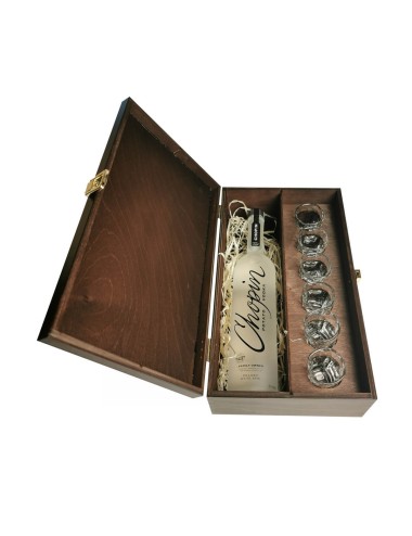 CHOPIN POTATO VODKA 0,5L 40% W SKRZYNCE DREWNIANEJ + 6 KIELISZKÓW