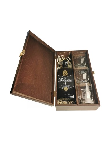 BALLANTINE'S 7YO WHISKY 0,7L 40% W SKRZYNCE DREWNIANEJ + 3 SZKLANKI