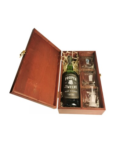 PROPER NO. TWELVE IRISH WHISKEY 0,7L 40% W SKRZYNCE DREWNIANEJ + 3 SZKLANKI