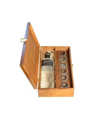 NEMIROFF DE LUXE VODKA 0,7L 40% W SKRZYNCE DREWNIANEJ + 6 KIELISZKÓW