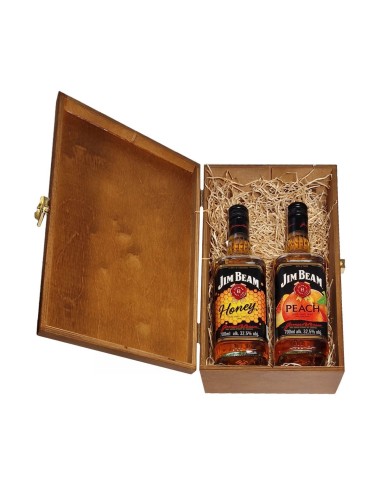 ZESTAW DWÓCH LIKIERÓW JIM BEAM W SKRZYNCE DREWNIANEJ (ZESTAW 2)